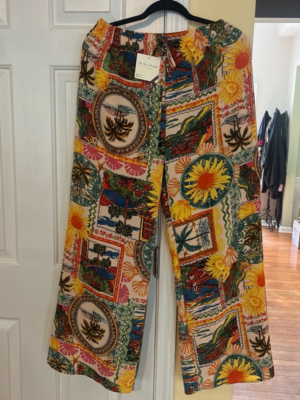 See You Monday Sunflower Patchwork Print Chinos - Yellow Multi